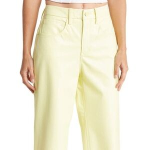 Good American 90s relaxed faux leather straight leg pants size 10 lemon